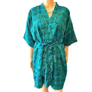 Vintage NWT Floral Silky Violet & Rose Nightgown Robe 2 Pieces Set Women Size M